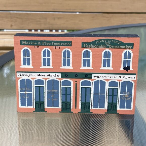 VTG The Cats Meow Series VI Fish Meat Market Wood Shelf Sitter 1988 Faline Jones - Picture 1 of 6